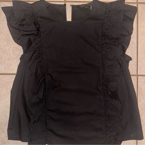 English Factory, Black Business Top with Ruffles, Size Large